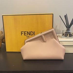 Authentic 100% Fendi First Pale Pink Small (Leather) Clutch Bag w/ Strap